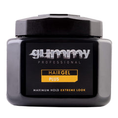 Gummy Professional Plus Gel for slick back styles with strong, flake-free hold.