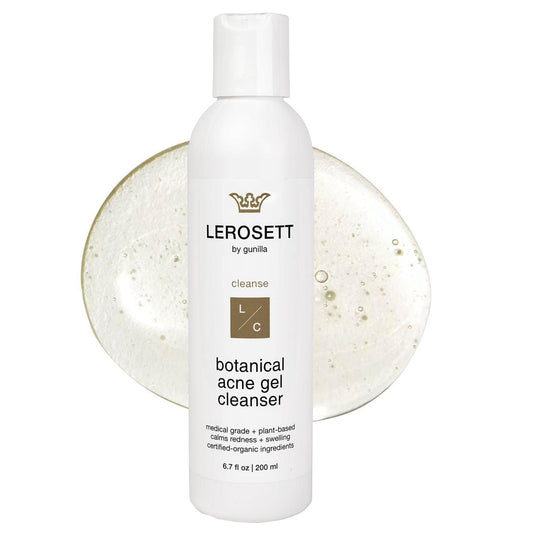 Gunilla Of Sweden LEROSETT cleanser bottle being poured for gentle cleansing