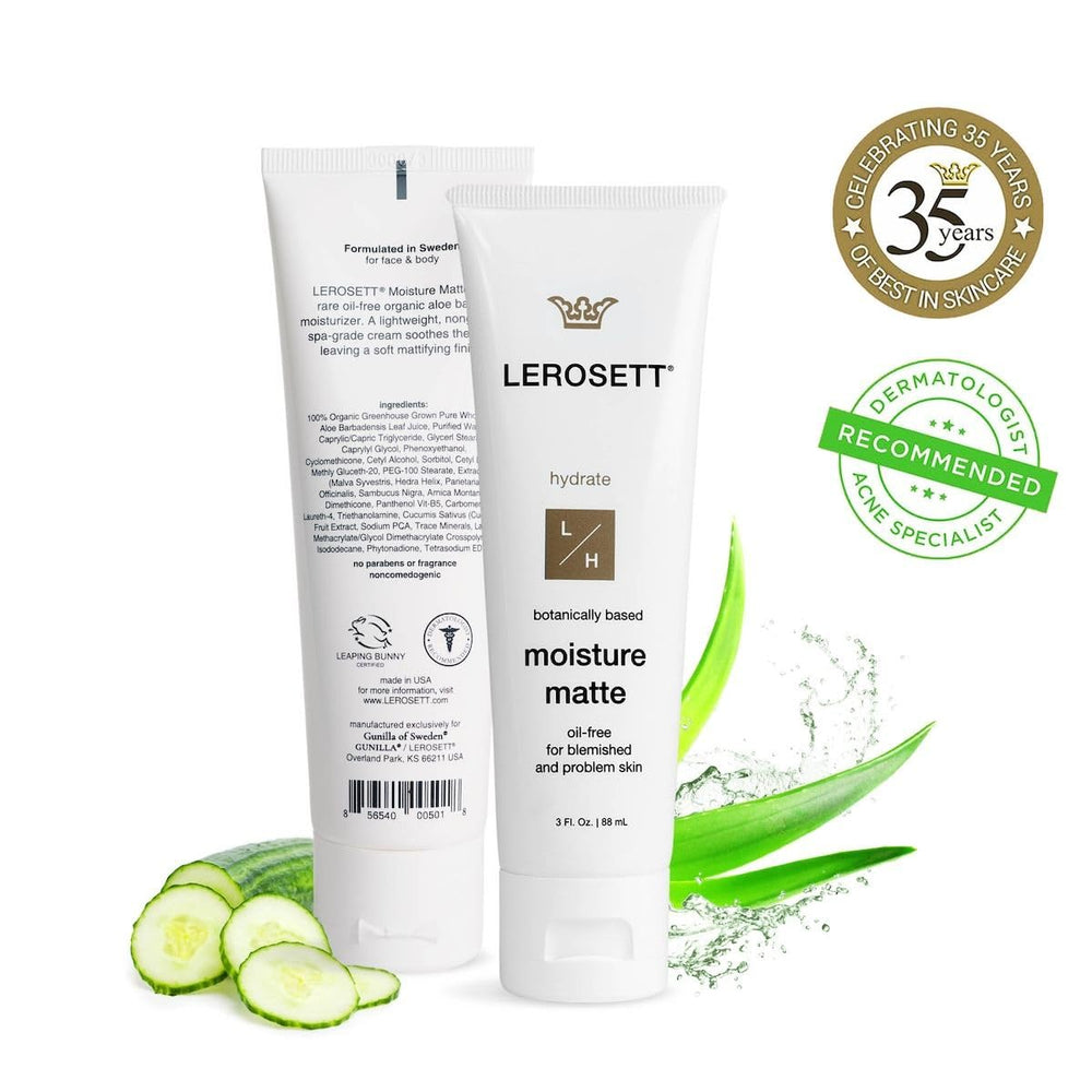 LEROSETT bottle highlights zinc and other botanicals