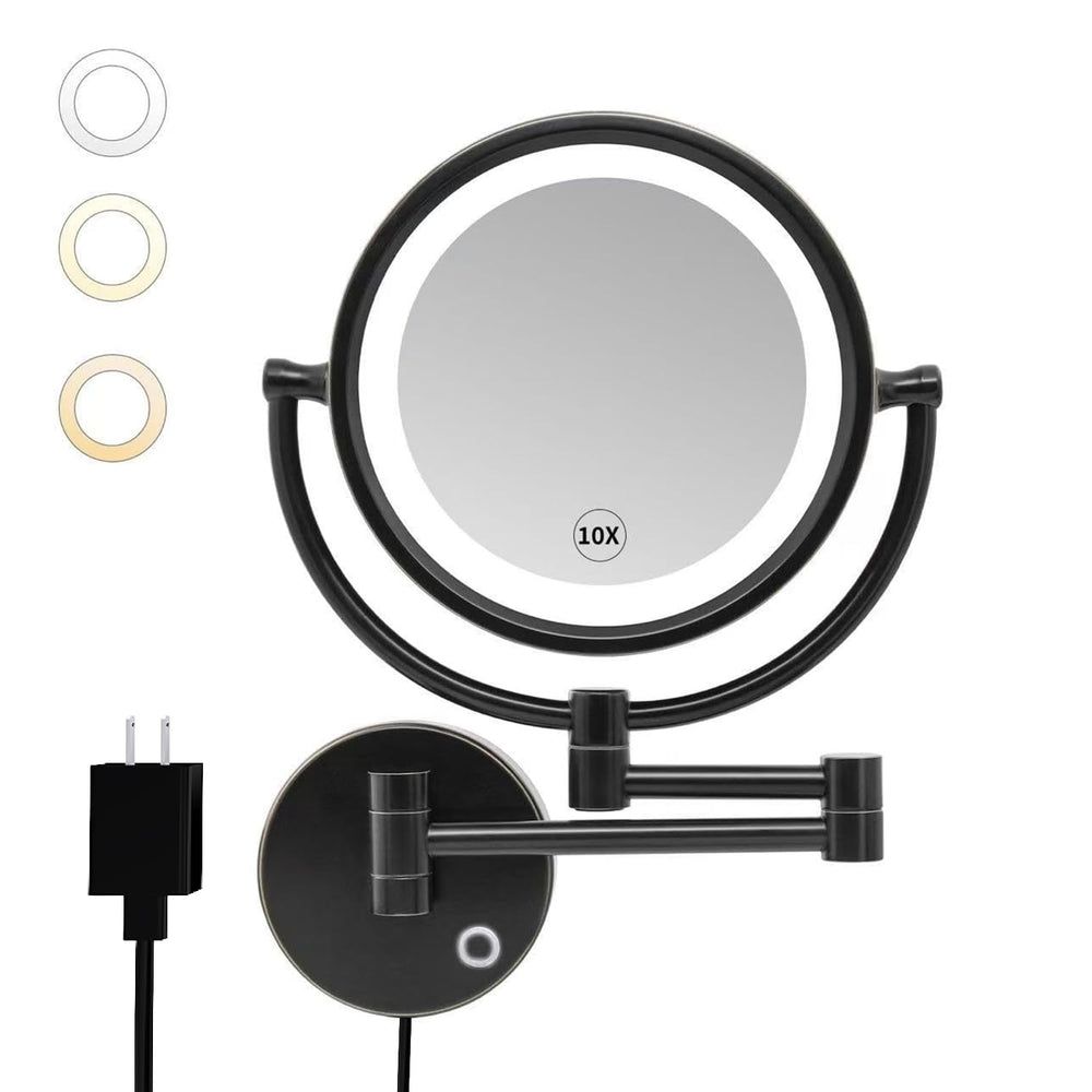 GURUN 8.5-inch magnifying mirror with 1x-10x zoom and LED lighting for precise makeup.