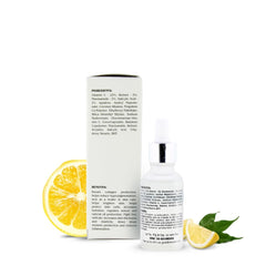 Ingredients graphic lists vitamin C, retinol, and salicylic acid for radiant results.