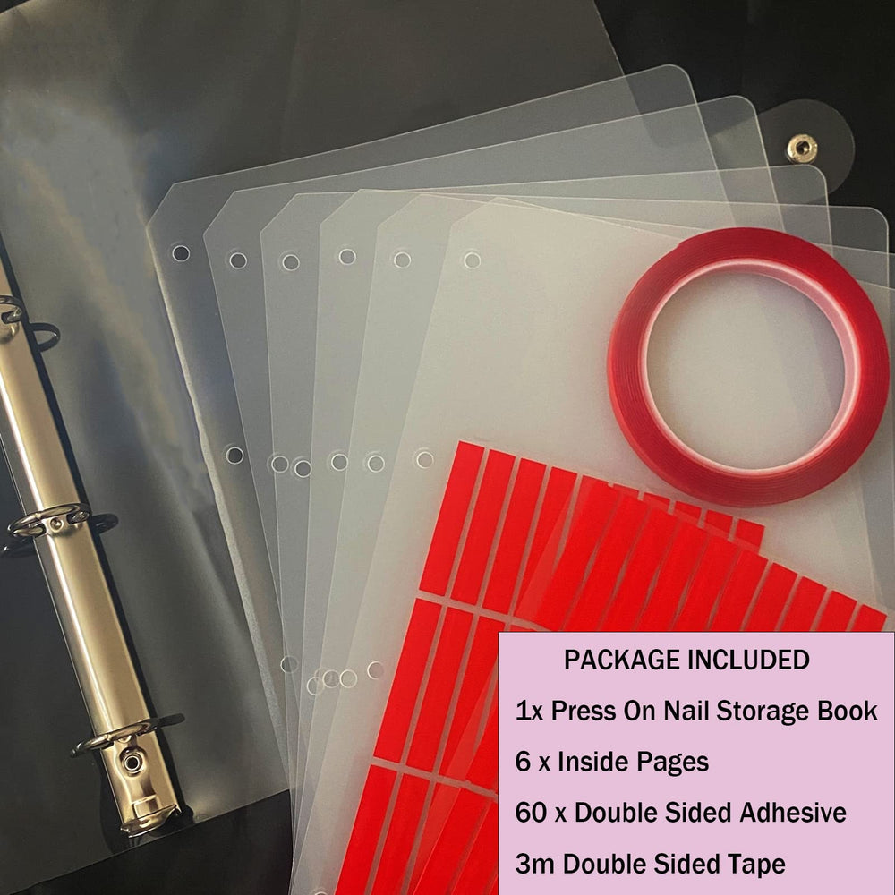 GUXACU nail organizer inside pages displaying capacity for 78–108 nail sets.