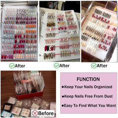 GUXACU nail organizer with included tape and adhesive strips for secure display.