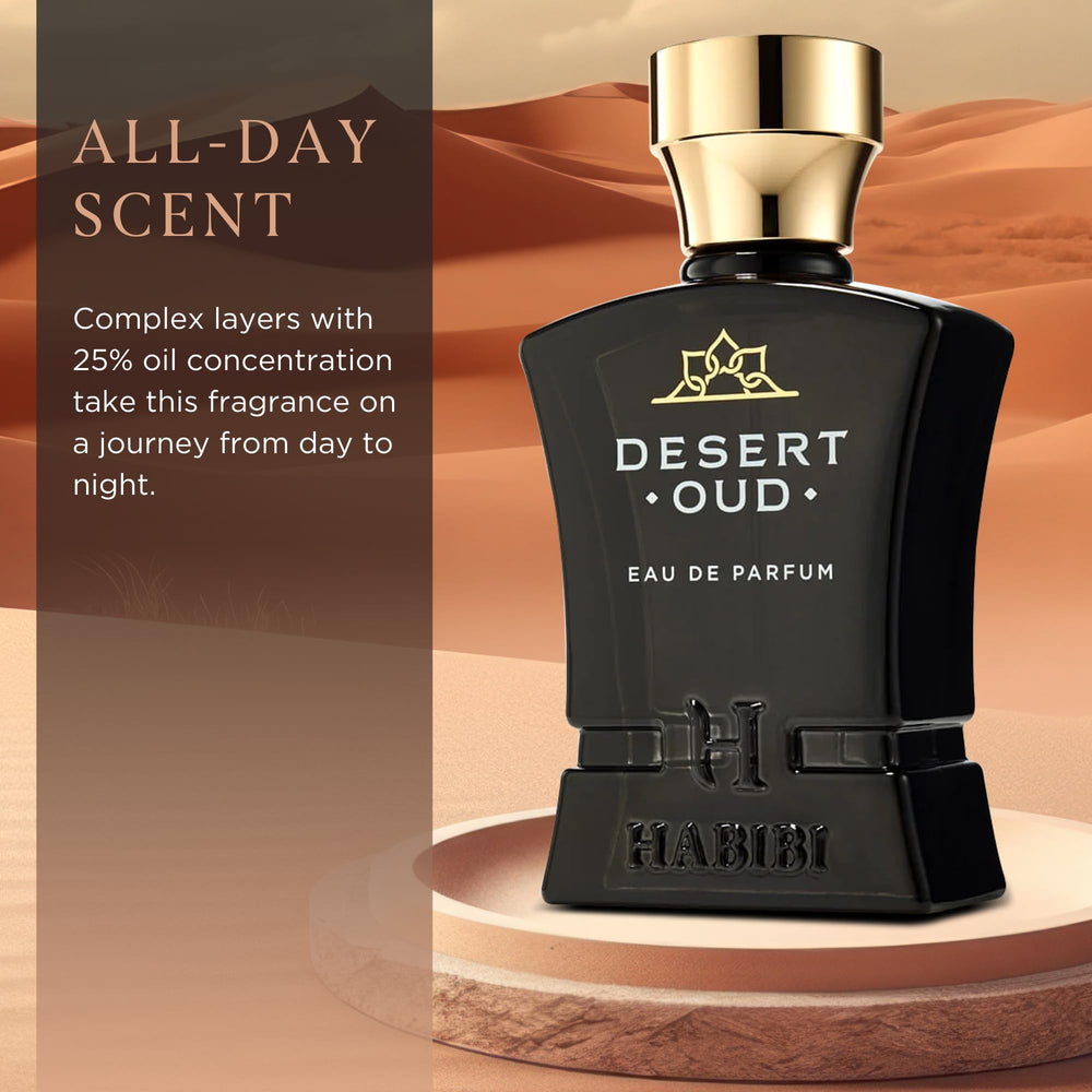Woody base with oud and amber in Desert Oud