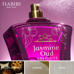 H HABIBI Jasmine Oud Absolute closeup emphasizes rich oud and leather notes.