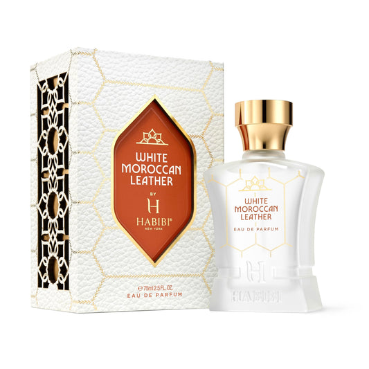 H HABIBI White Moroccan Leather bottle with pour spout for everyday luxury.