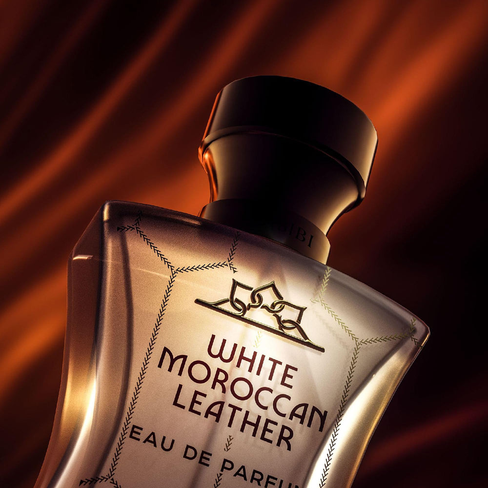 Close-up of citrus and pepper top notes from H HABIBI White Moroccan Leather fragrance.