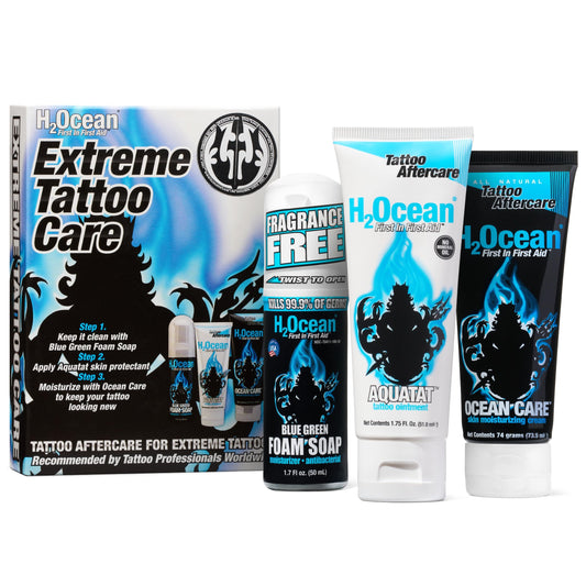H2Ocean Extreme foam soap bottle pour for gentle cleansing of fresh tattoos