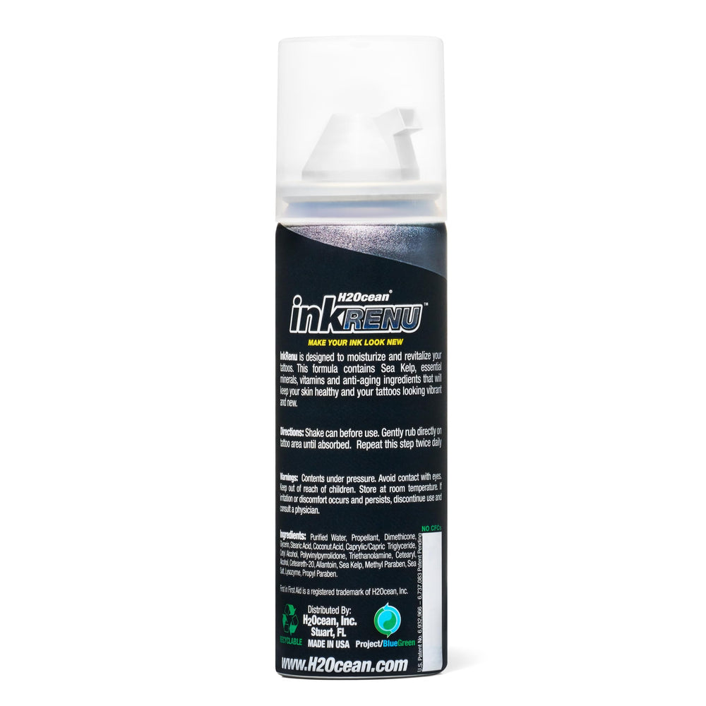 InkRenu aftercare routine scene with foam texture on skin