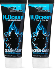 H2Ocean Ocean Care tattoo lotion bottle showing fragrance-free hydration for fresh tattoos