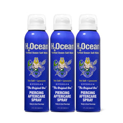 H2Ocean piercing aftercare spray bottle with 360-degree application for easy, touch-free use.