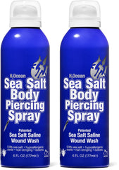 H2Ocean sea salt body piercing spray bottle front view for piercing aftercare.