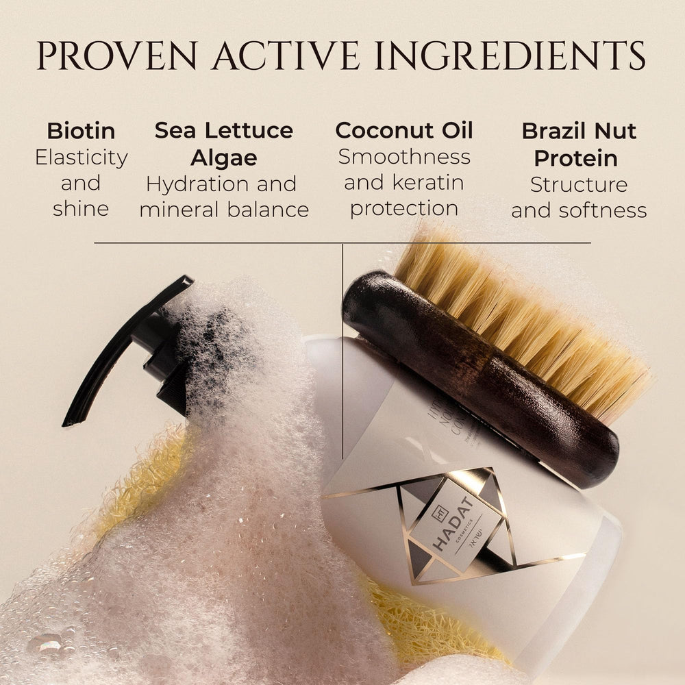 Applying HADAT conditioner to damp hair for smoother strands