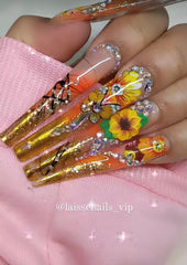 HaFLoNa handmade acrylic flowers closeup showing curved petals for natural nail fit.
