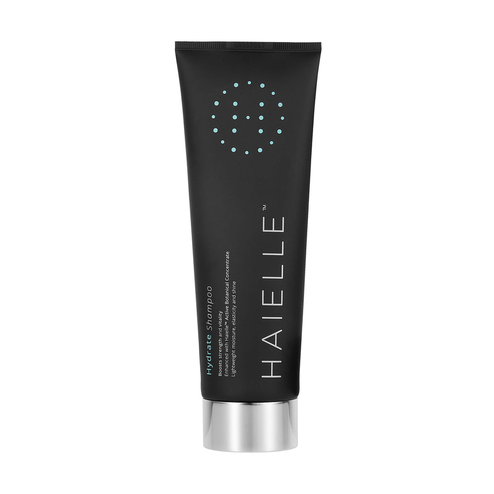 HAIELLE Hydrate Shampoo bottle front showing vegan formula for dry hair.
