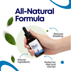 Hair Aura serum dropper applying precisely to thinning areas.