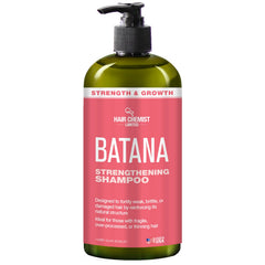Hair Chemist Batana Strengthening Shampoo bottle showcases rich formula for healthier hair growth