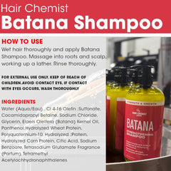 Hair Chemist Batana Strengthening Shampoo label closeup with product details