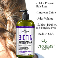 Hair Chemist Biotin ingredients label close-up emphasizing USA-made quality.