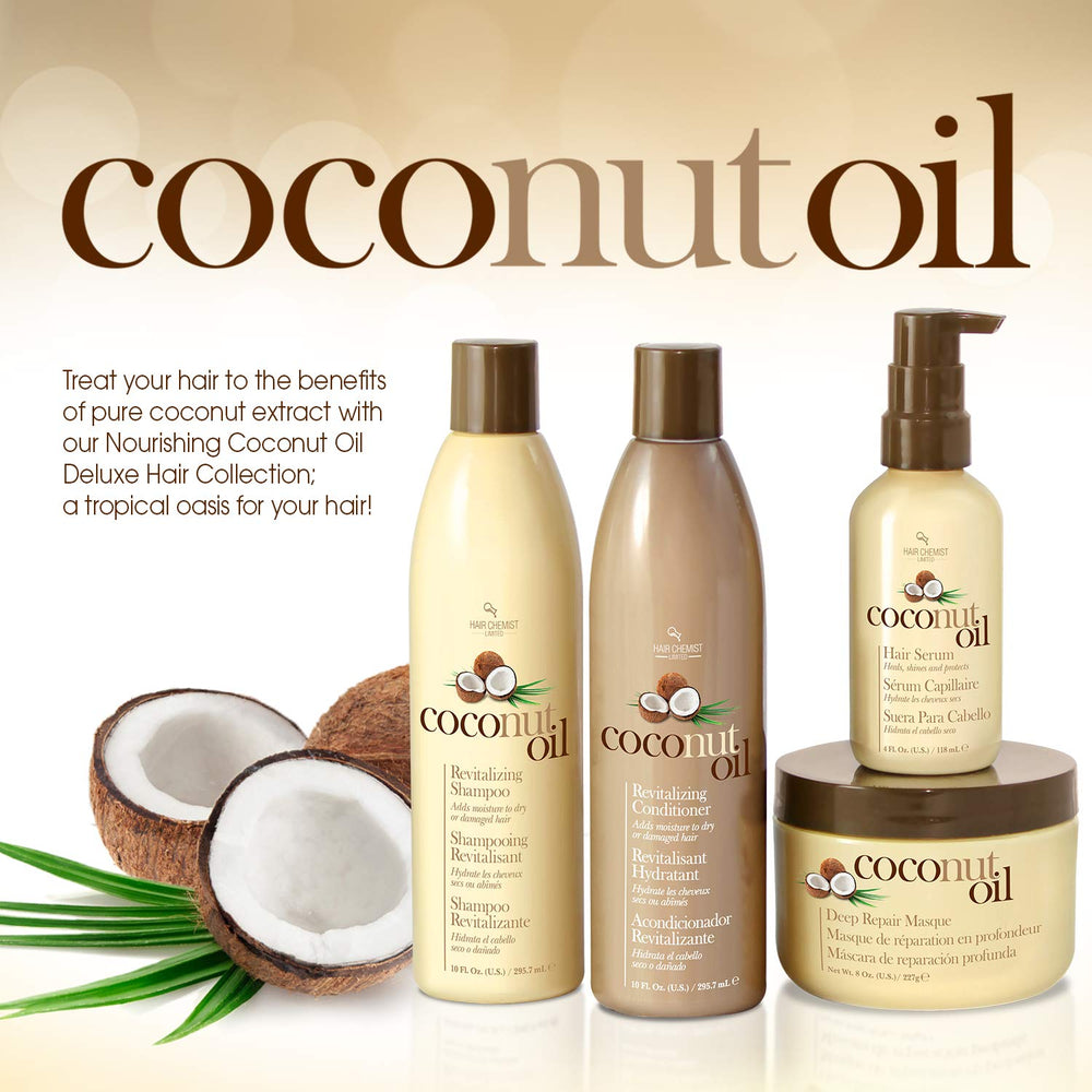 Hair Chemist Coconut Oil Serum applied to scalp for hydration and revitalized hair.