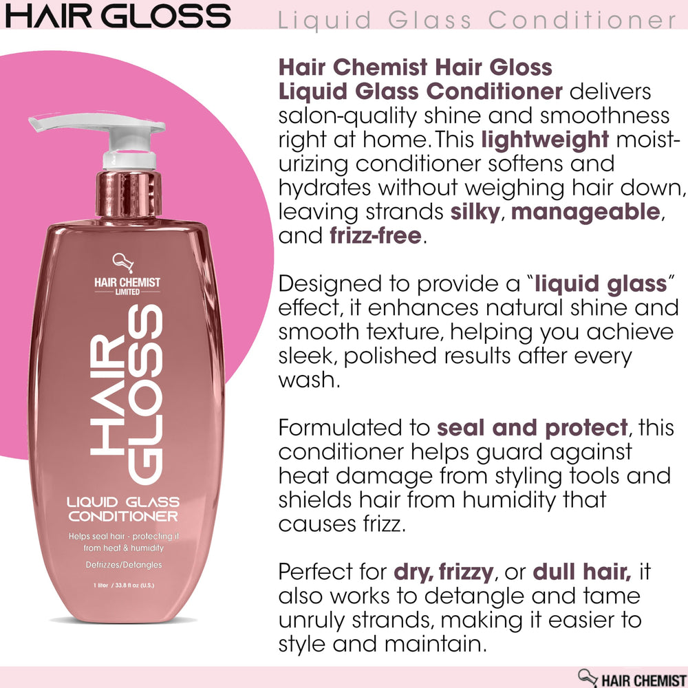 Hair Chemist Liquid Glass conditioner seals cuticles for frizz resistance.