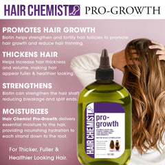 Biotin illustrated label on Hair Chemist bottle highlighting fortifying properties.