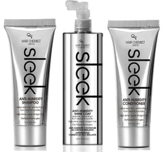 Hair Chemist Sleek Anti-Humidity Shampoo bottle showing frizz defense and cleansing action