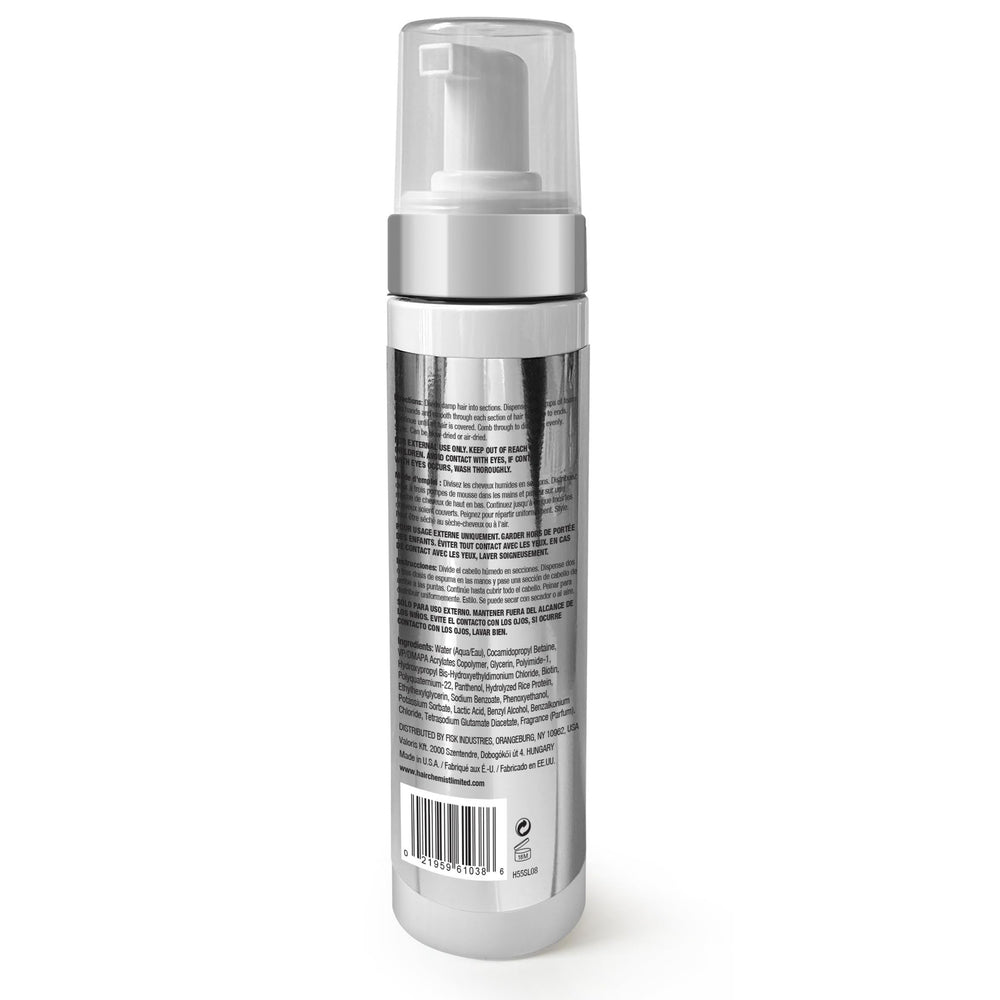 Hair Chemist SLEEK foam dispensing closeup highlights light texture