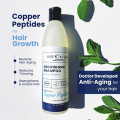 Copper Chemist shampoo bottle with rich lather texture, designed for daily use.