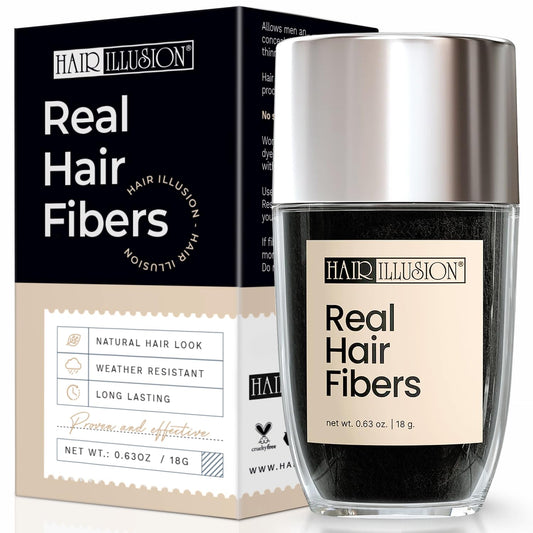 Hair Illusion bottle-pour shows real fibers for a fuller look