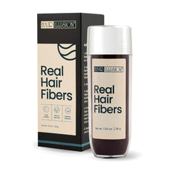 Hair Illusion dark brown fibers application shows instant fuller, natural-looking coverage.