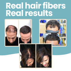 Hair Illusion dark brown fibers close-up texture shows natural blend.