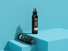 Hair Illusion Fiber Hold Hair Spray on beard preps for fiber coverage.