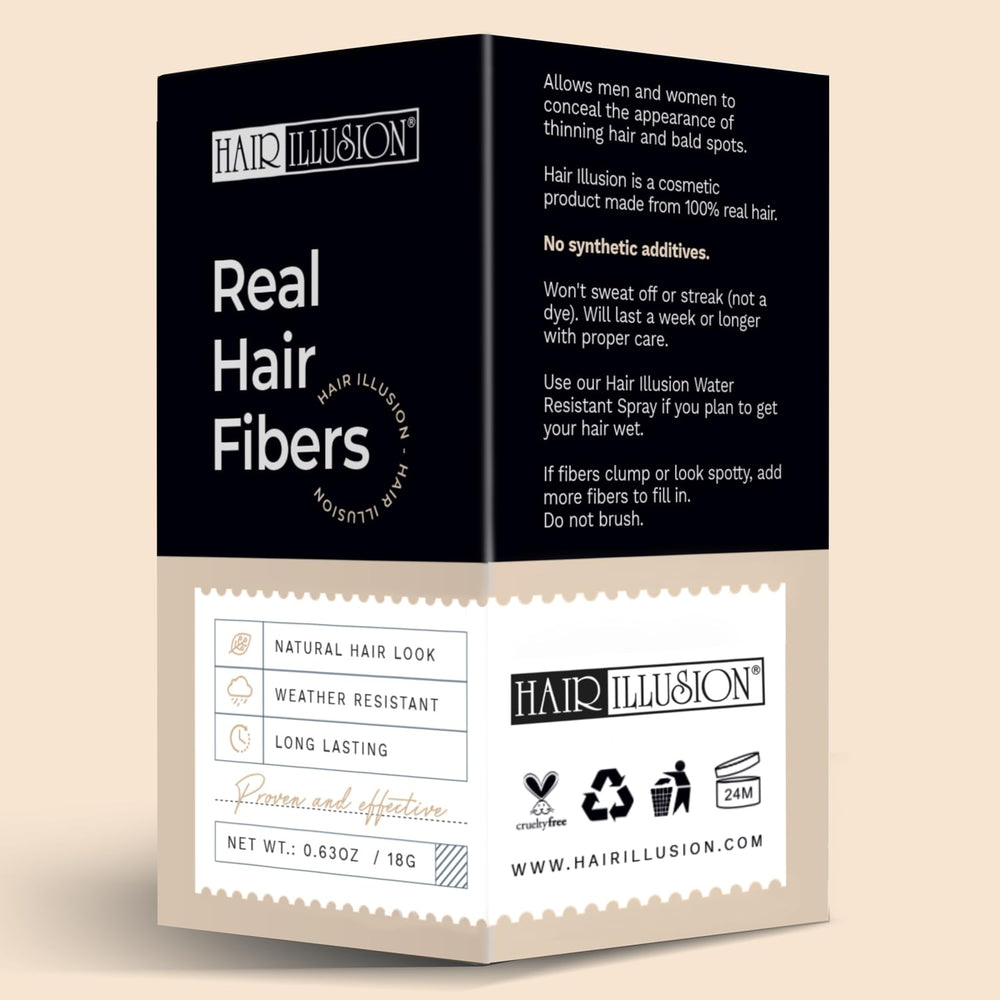 Hair Illusion fiber-hold-on-spray extends lasting coverage