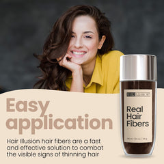 Hair Illusion natural fibers close-up emphasizes 100% natural fibers for discreet look
