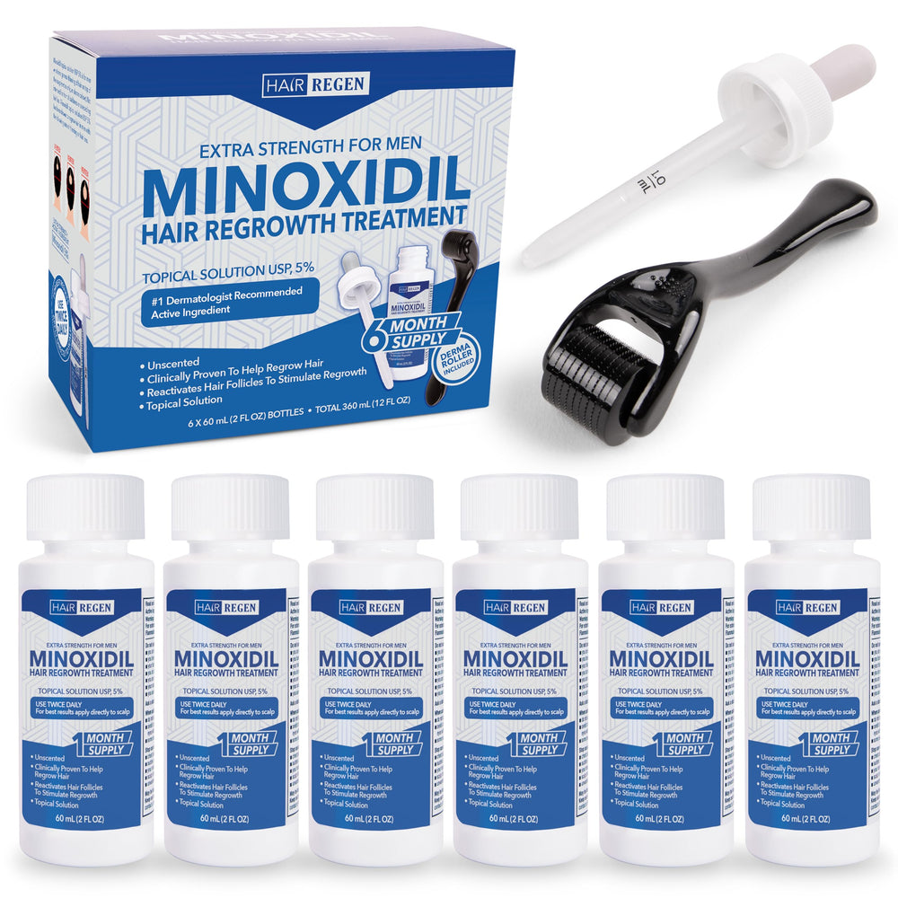Hair Regen minoxidil 5% bottle for daily scalp application.