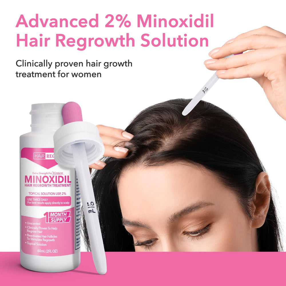 Hair Regen 2% minoxidil bottle shows fast absorption for daily treatment.