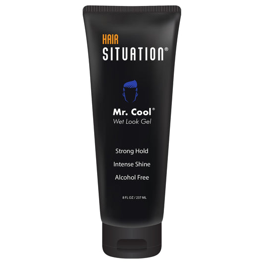 Hair Situation Mr. Cool Wet Look Gel bottle shows strong hold and high shine