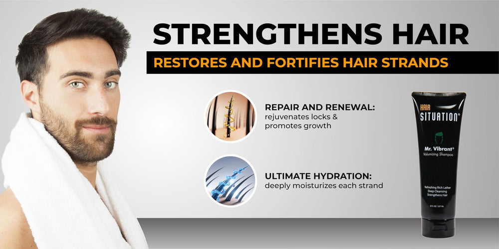 Hair Situation Mr. Vibrant Volumizing Shampoo ingredients list highlights biotin and caffeine.