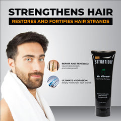 Hair Situation Mr. Vibrant Volumizing Shampoo lather suggests moisturized scalp and fuller texture.