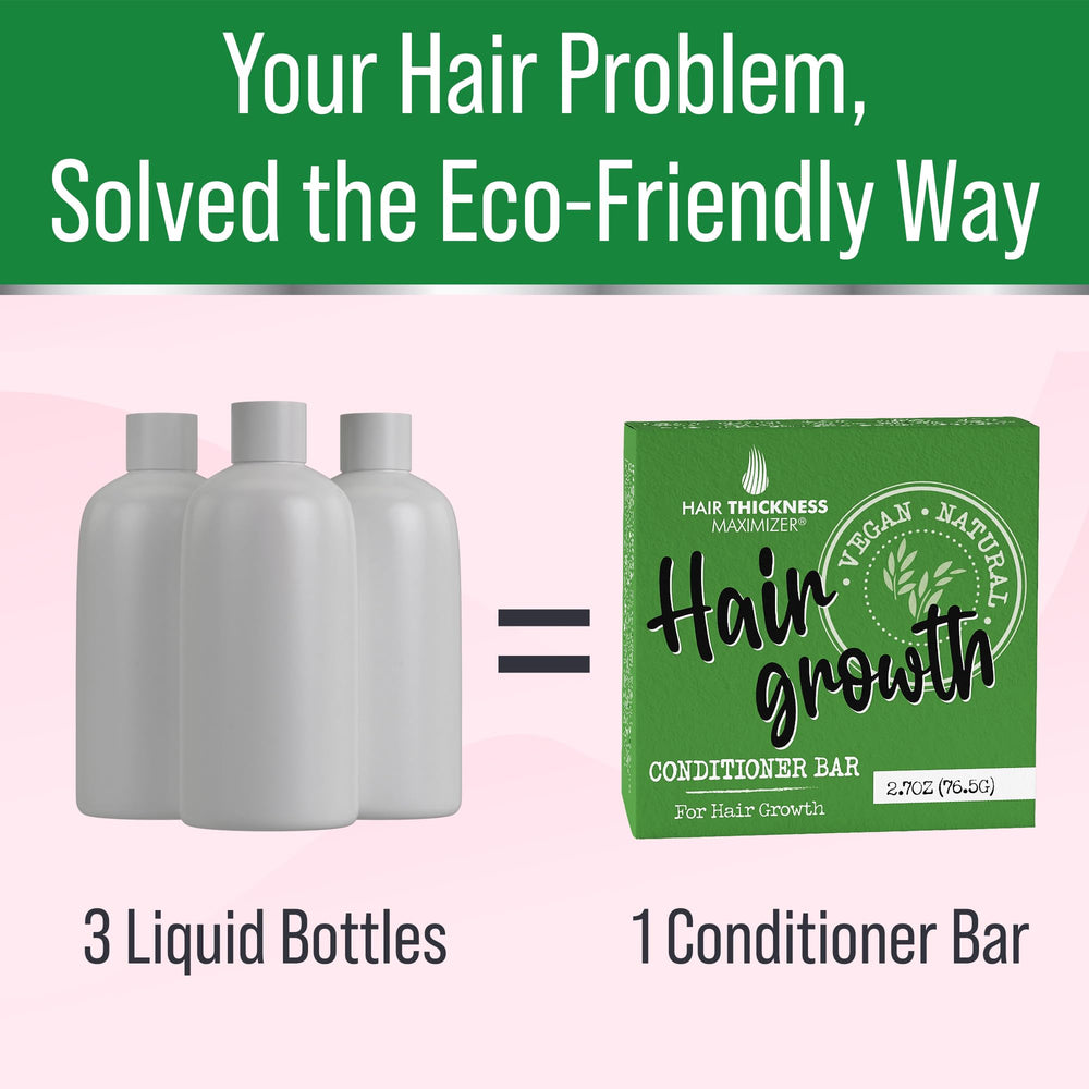Hair Thickness Maximizer conditioner bar beside travel essentials, compact and mess-free