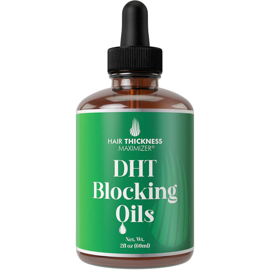 Hair Thickness Maximizer DHT Blocker Serum bottle close-up for daily scalp nourishment.