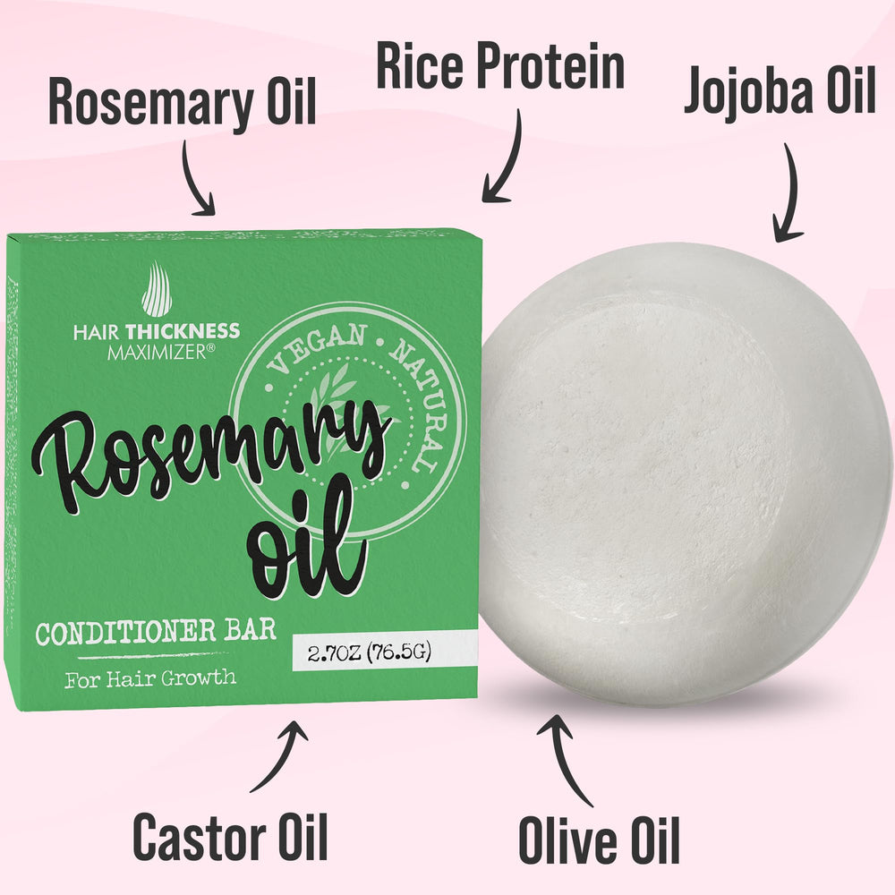 Hair Thickness Maximizer Rosemary Bar packaging highlights plastic-free design.