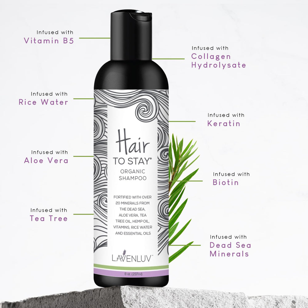 Hair to Stay highlights keratin and biotin ingredients for strong strands