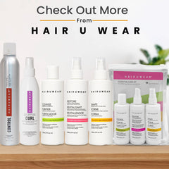 Hair U Wear hand applying spray to style a wig