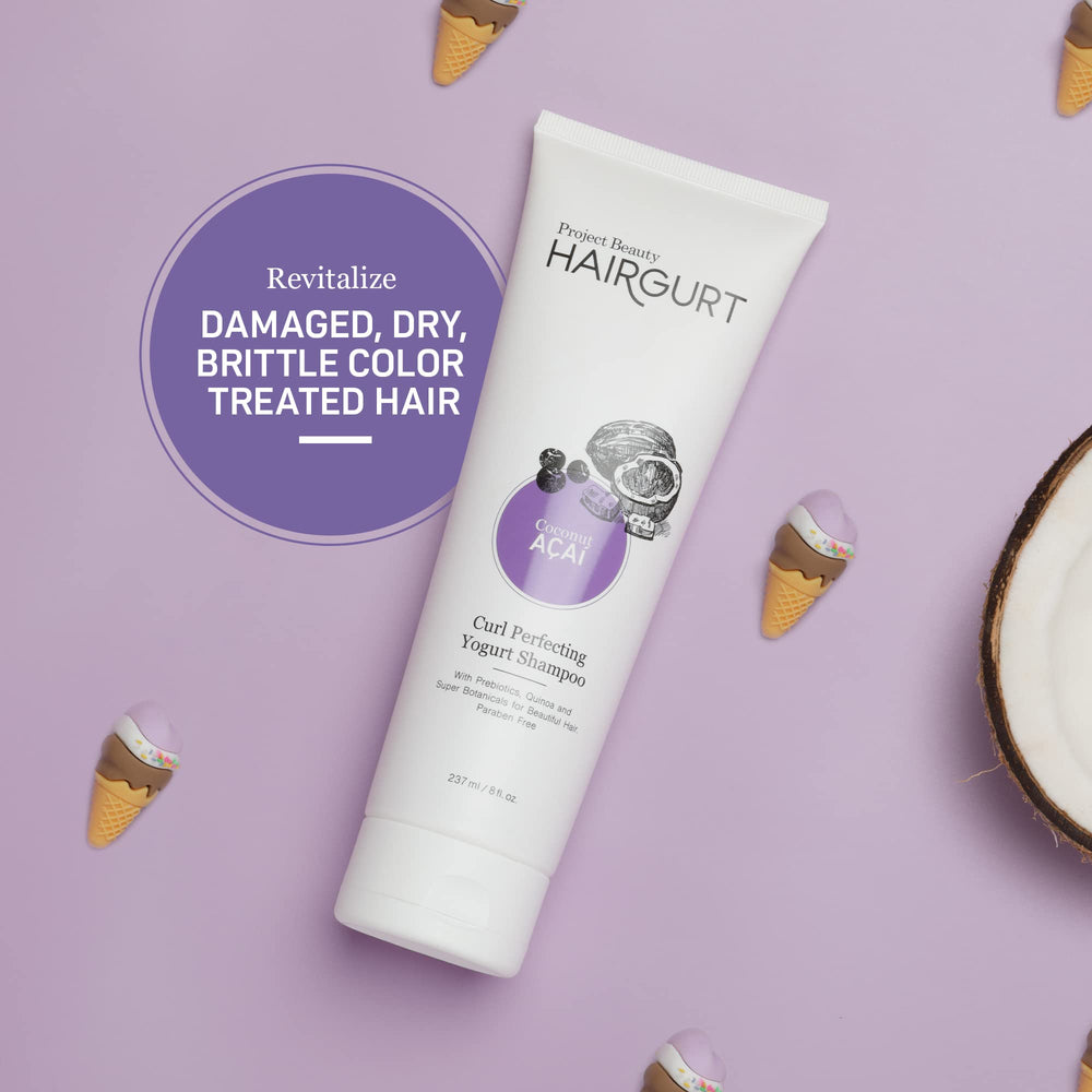 Hairgurt Coconut Acai Curl Perfecting Mask jar smooths dry ends and restores shine.