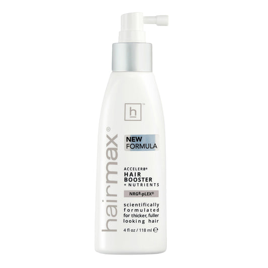 Hairmax Acceler8 bottle with spray nozzle for convenient at-home scalp care