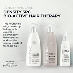 Hairmax Density conditioner bottle highlighting added volume and shine.