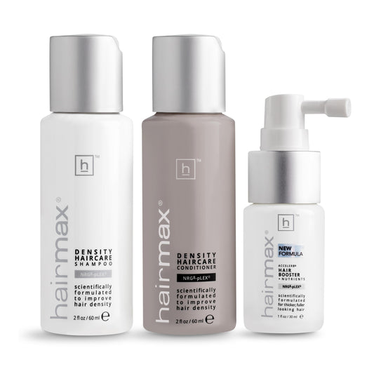 Hairmax Density Shampoo bottle promotes scalp vitality and cleansing.
