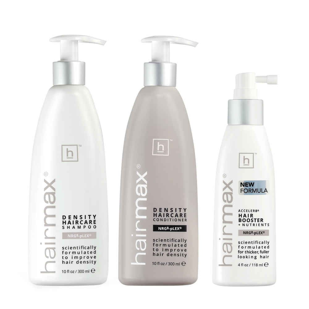 Hairmax Density shampoo bottle for daily thickening routine.